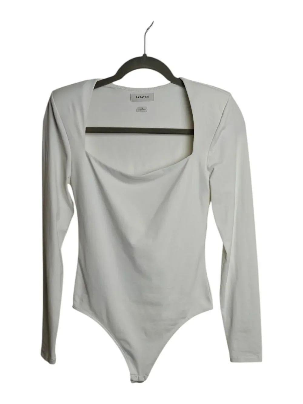 Babaton Off-White Square-Neck Long-Sleeve Bodysuit